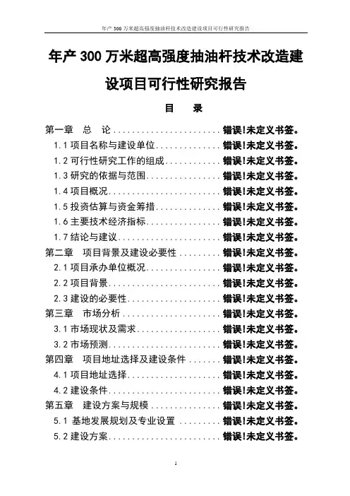 年产300万米超高强度抽油杆技术改造建设项目可行性研究报告