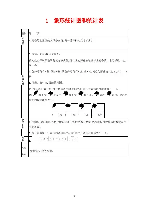 冀教版二年级上册数学教学设计-象形统计图和统计表