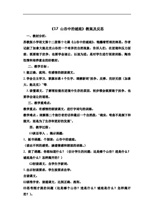 山谷中的谜底教案及教学反思