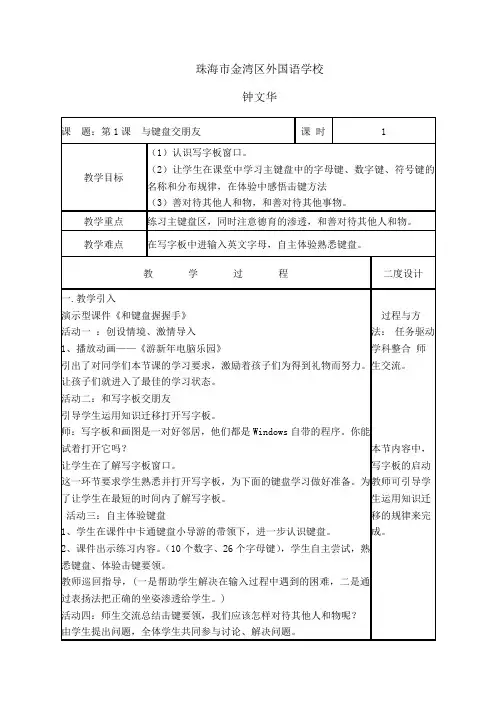 第1课 与键盘交朋友(钟文华)德育渗透