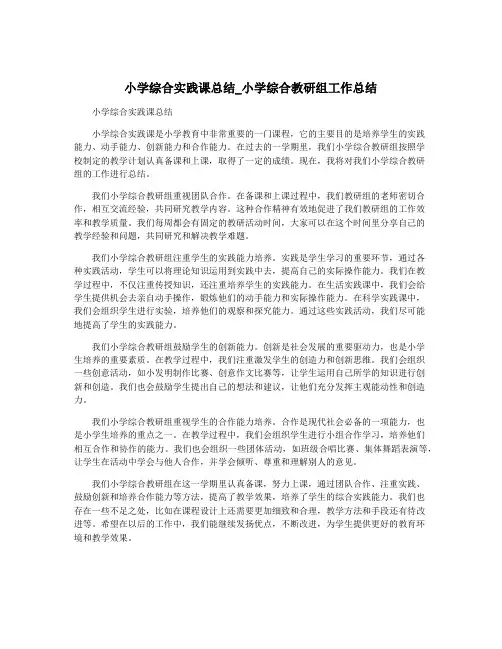 小学综合实践课总结_小学综合教研组工作总结