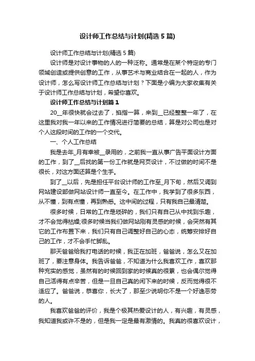 设计师工作总结与计划（精选5篇）