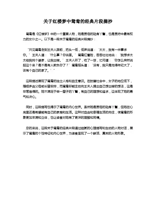 关于红楼梦中鸳鸯的经典片段摘抄