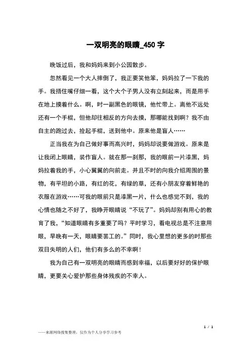 一双明亮的眼睛_450字小学作文
