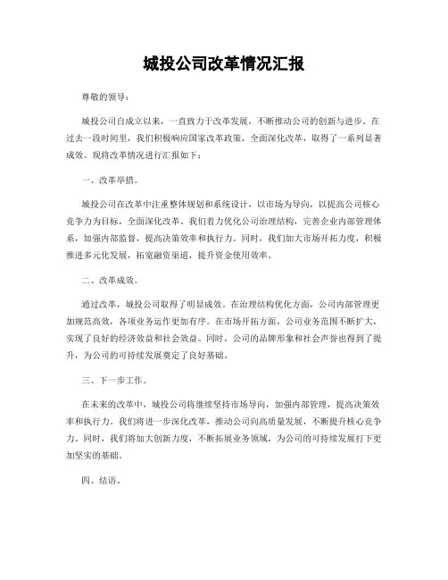 城投公司改革情况汇报