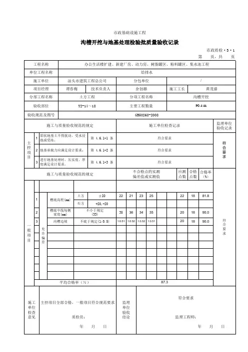 2沟槽开挖与地基处理检验批质量验收记录