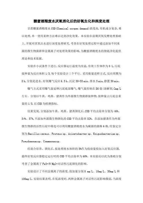 糖蜜酒精废水厌氧消化后的好氧生化和深度处理