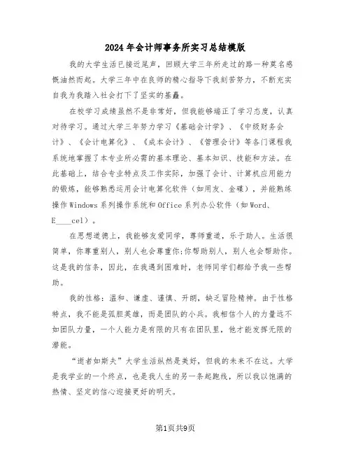 2024年会计师事务所实习总结模版（五篇）