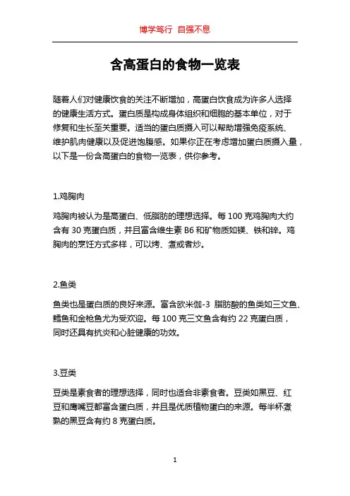 含高蛋白的食物一览表