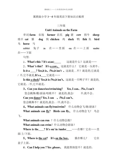 冀教版三——六年级英语知识点梳理