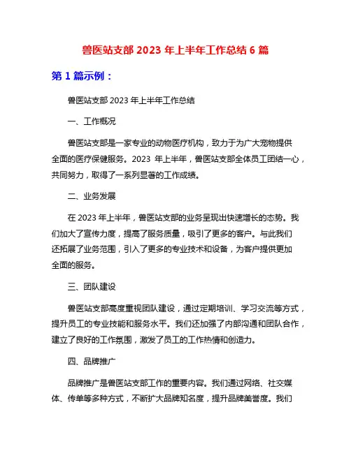 兽医站支部2023年上半年工作总结6篇