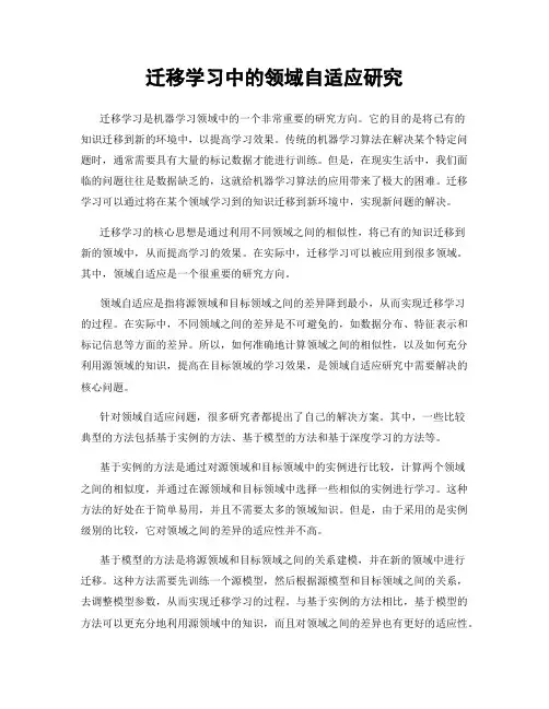 迁移学习中的领域自适应研究