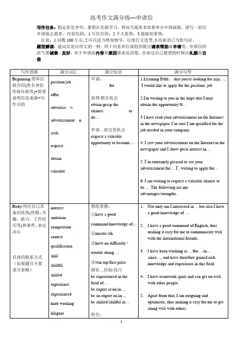 高考英语作文专题-申请信