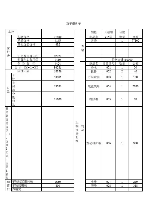 汽车报价单