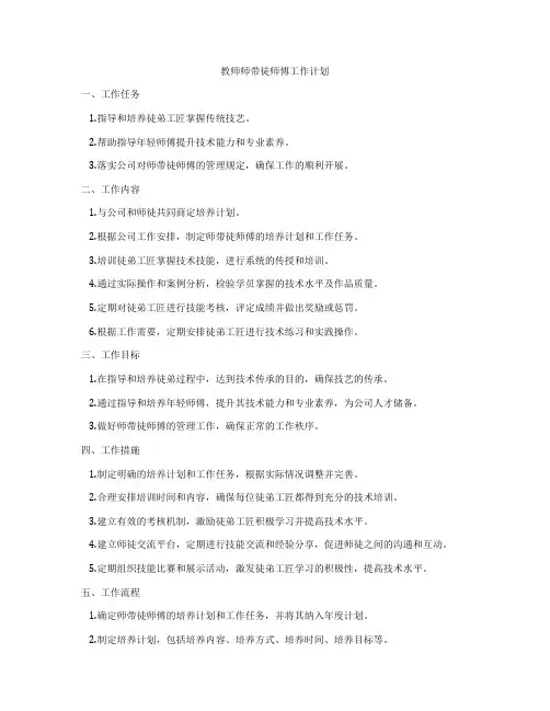 教师师带徒师傅工作计划