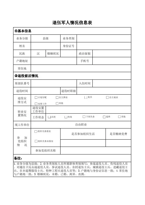 退伍军人情况信息表