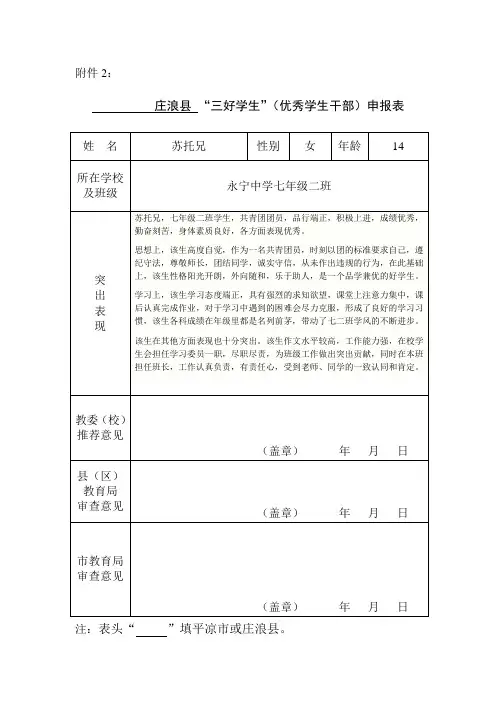 市、县级三好学生申请表