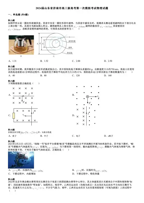 2024届山东省济南市高三新高考第一次模拟考试物理试题