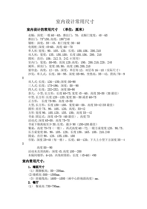 室内设计常用尺寸(室内装修必备)