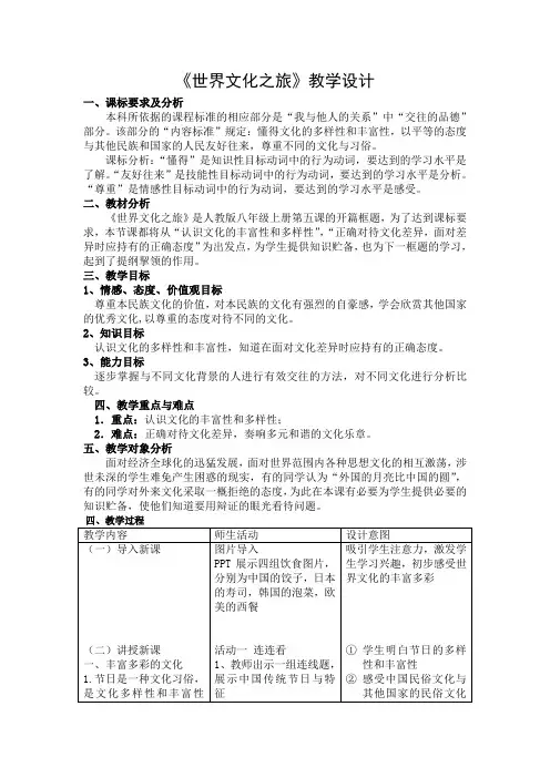 世界文化之旅(教学设计)-局直中学政治教师王娇