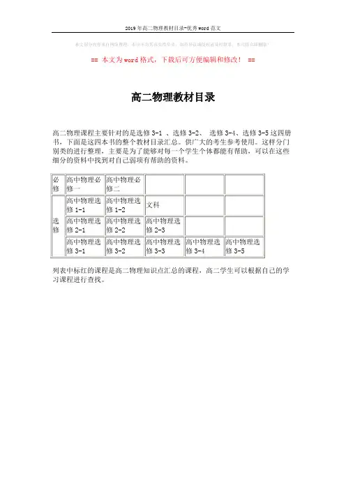 2019年高二物理教材目录-优秀word范文 (1页)