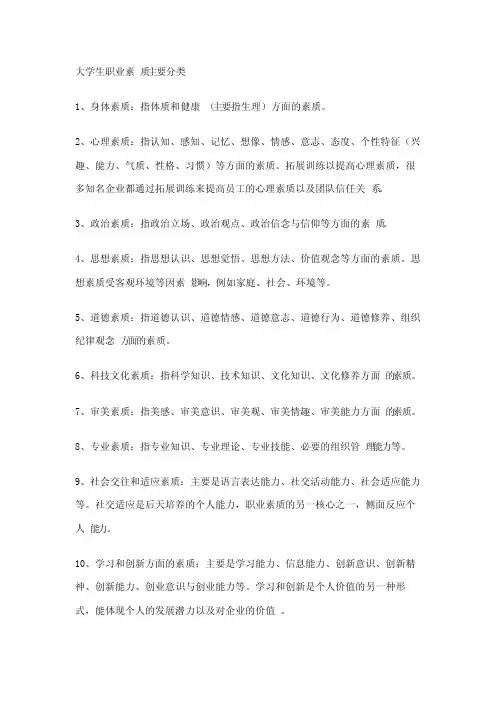 大学生职业素质主要分类