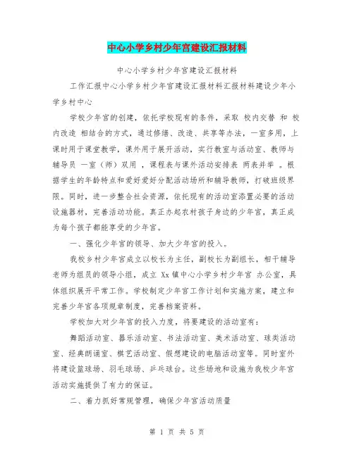 中心小学乡村少年宫建设汇报材料