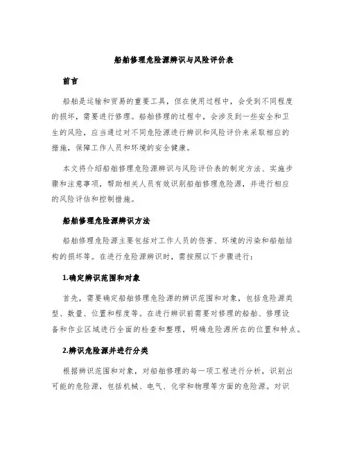 船舶修理危险源辨识与风险评价表