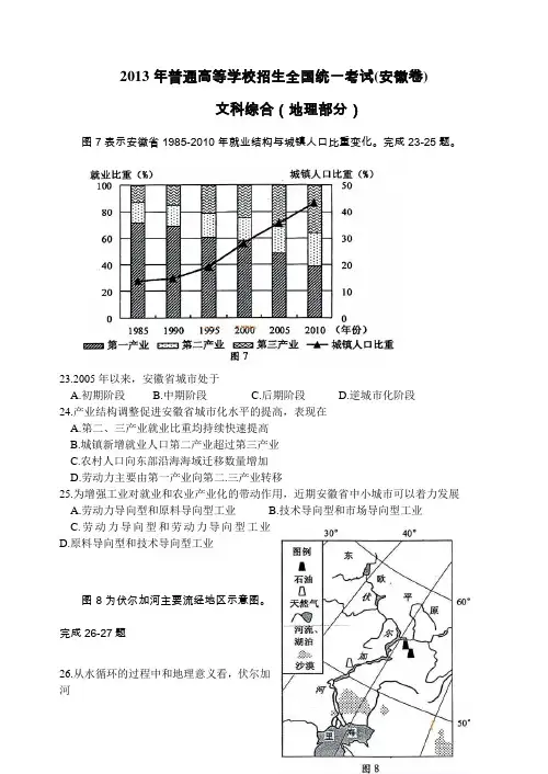 2013年高考试题——地理(安徽卷)