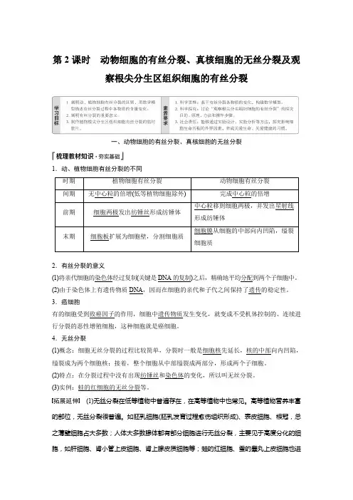 高中生物必修一同步讲义(新教材)第6章 第1节 第2课时 动物细胞的有丝分裂、真核细胞的无丝分裂及观