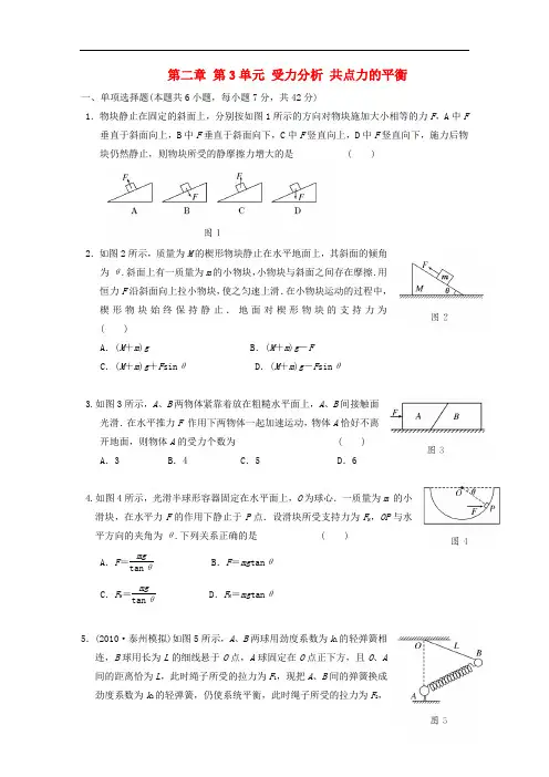 江苏省高三高考物理一轮复习精选精练跟踪练习  第二章 第3单元 受力分析 共点力的平衡
