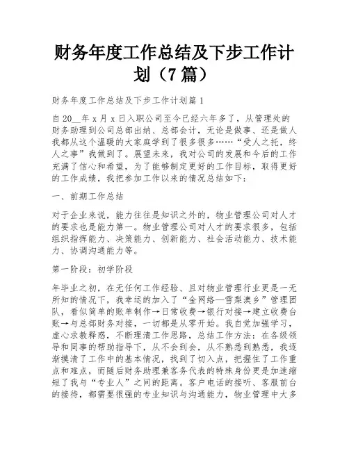 财务年度工作总结及下步工作计划(7篇)