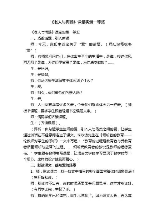 《老人与海鸥》课堂实录一等奖