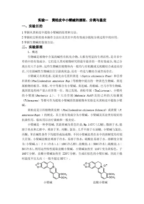 实验一黄柏皮中小檗碱的提取