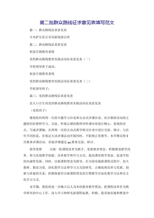 第二批群众路线征求意见表填写范文