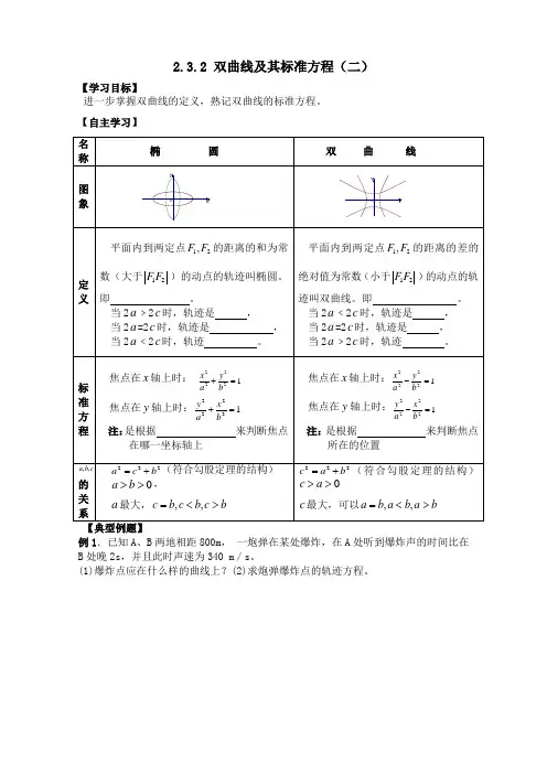 高中数学人教版选修1-12-2-2双曲线及其标准方程(二)教案