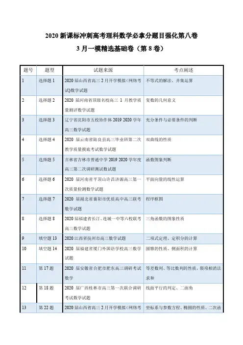 2020新课标冲刺高考理科数学必拿分题目强化第八卷答案解析(9页)