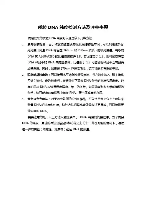 质粒DNA纯度检测方法及注意事项