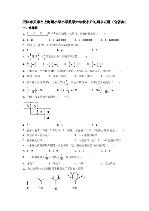天津市天津市上海道小学小学数学六年级小升初期末试题(含答案)