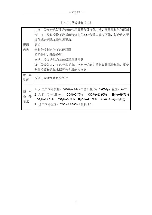 小合成氨厂低温变换工段工艺设计综述