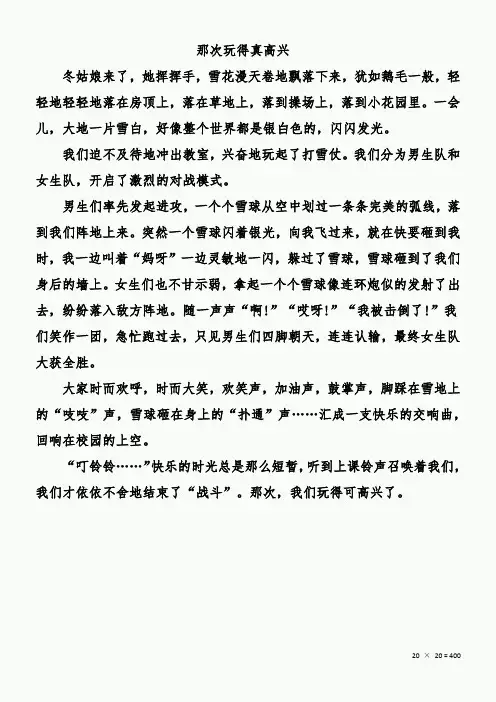 三年级优秀作文：那次玩得真高兴,打雪仗