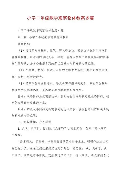 小学二年级数学观察物体教案多篇