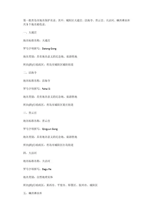 青岛 地名文化遗产保护名录