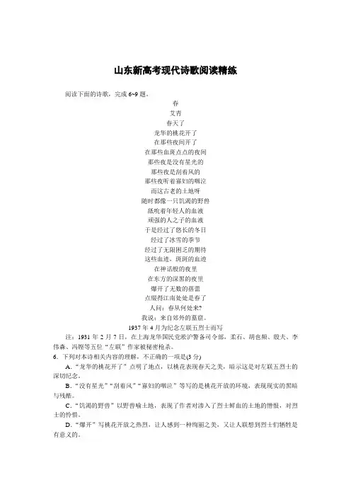 山东新高考现代诗歌阅读精练