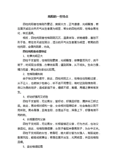 纯阳的一些特点