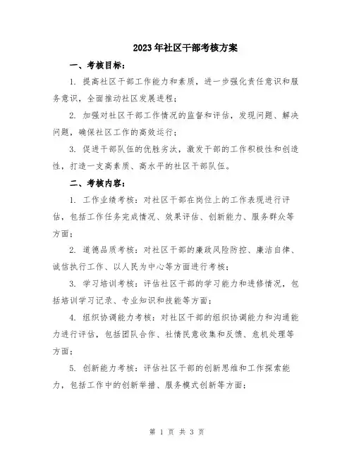 2023年社区干部考核方案