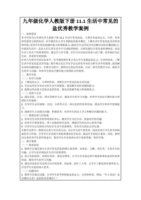 九年级化学人教版下册11.1生活中常见的盐优秀教学案例