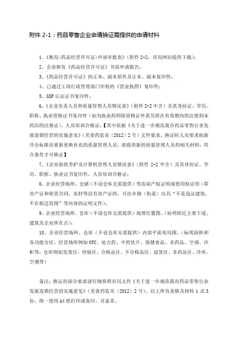 药品零售企业申请换证需提供的申请材料