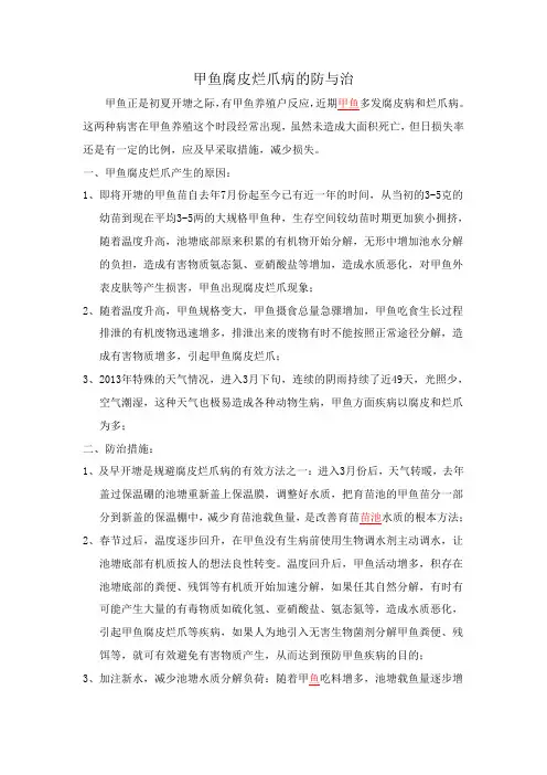 甲鱼腐皮烂爪病的防与治