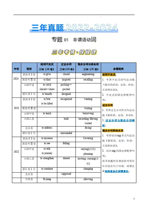 专题05 非谓语动词(解析版)-三年(2022-2024)高考英语真题分类汇编(全国通用)